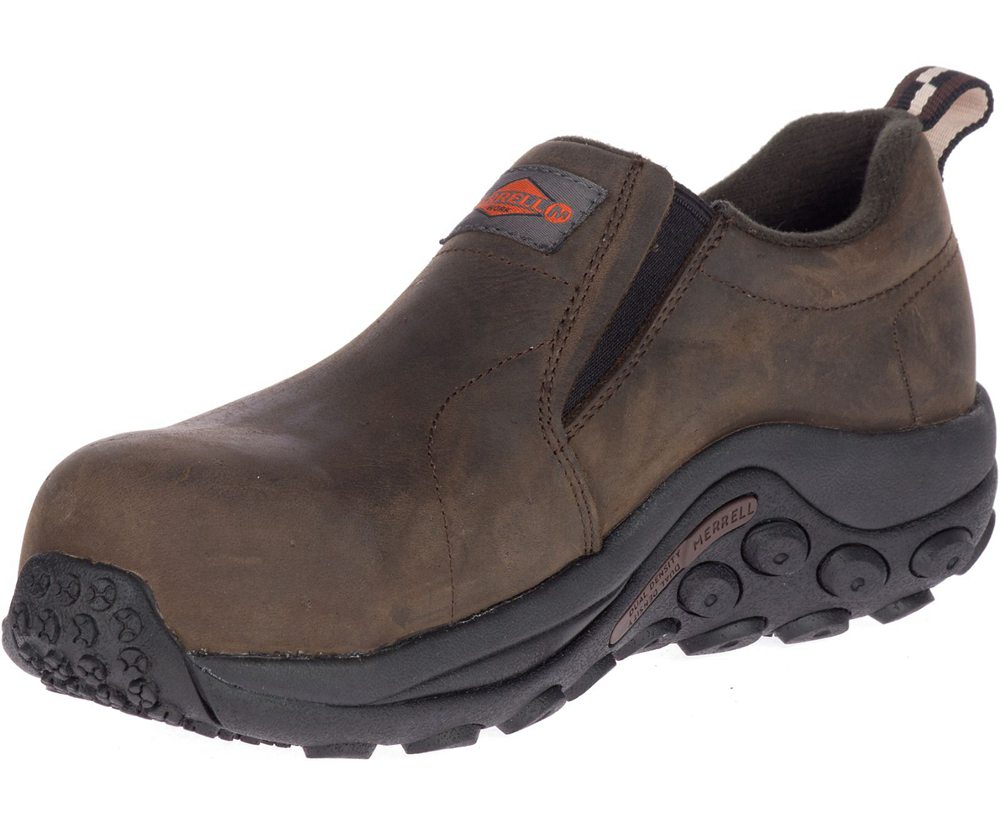 Merrell Slip Ons Brown - Jungle Moc Leather Comp Toe Work - Womens 98OGUCAJF
